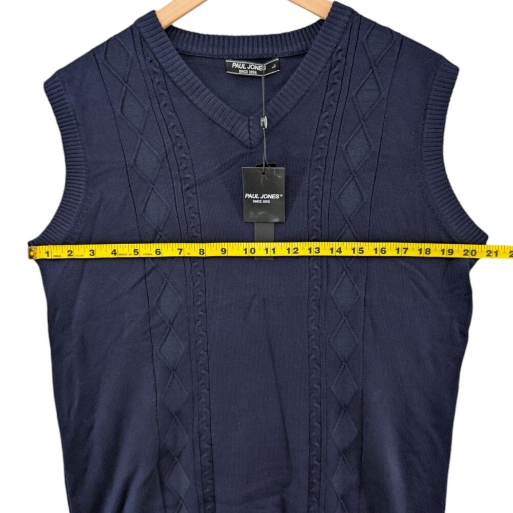 PJ Paul Jones Sweater Vest Mens Navy Blue Knit V Neck Sleeveless Pullover Size L - Picture 7 of 8